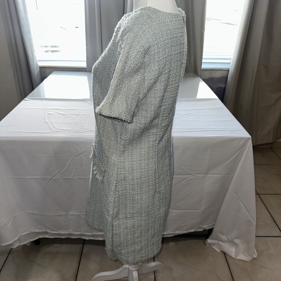 Bebop Women's Blue Cream Short Sleeve Tweed Dress Size Large - Picture 4 of 9